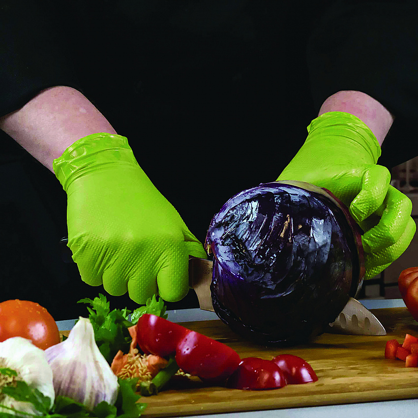 Heavy-Duty Industrial Nitrile Gloves, Powder-Free, Medium, 8 mil Thick, 9.5" Long, Green, 100/Box, 10 Boxes/Carton (GWGN44100CT)