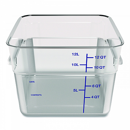 Squares Polycarbonate Food Storage Container, 12 qt, 11.13 x 11.13 x 8.25, Clear, Plastic (1195407)