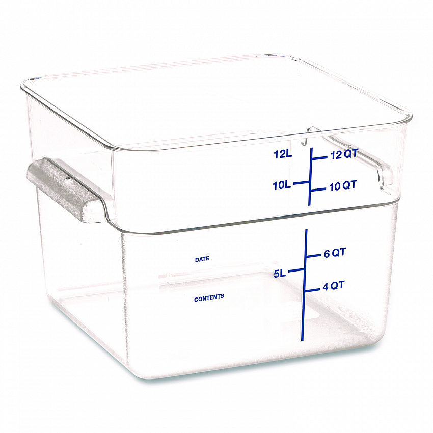 Squares Polycarbonate Food Storage Container, 12 qt, 11.13 x 11.13 x 8.25, Clear, Plastic (1195407)