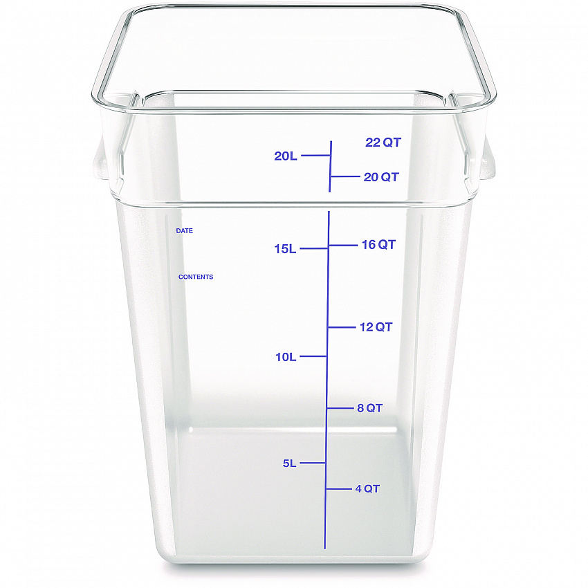 Squares Polycarbonate Food Storage Container, 22 qt, 11 13 x 11.13 x 15.72, Clear, Plastic (1195607)