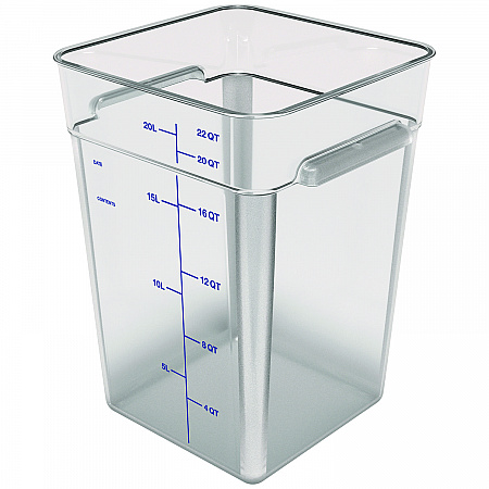 Squares Polycarbonate Food Storage Container, 22 qt, 11 13 x 11.13 x 15.72, Clear, Plastic (1195607)