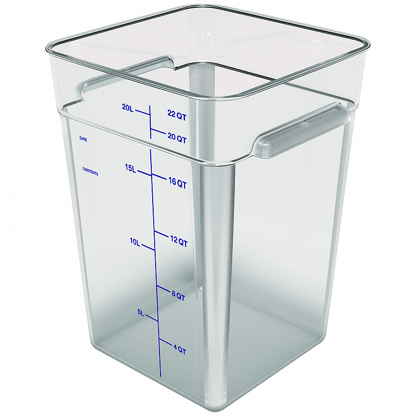Squares Polycarbonate Food Storage Container, 22 qt, 11 13 x 11.13 x 15.72, Clear, Plastic (1195607)