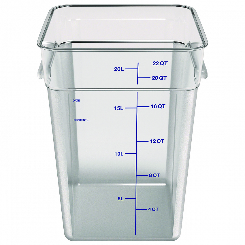 Squares Polycarbonate Food Storage Container, 22 qt, 11 13 x 11.13 x 15.72, Clear, Plastic (1195607)