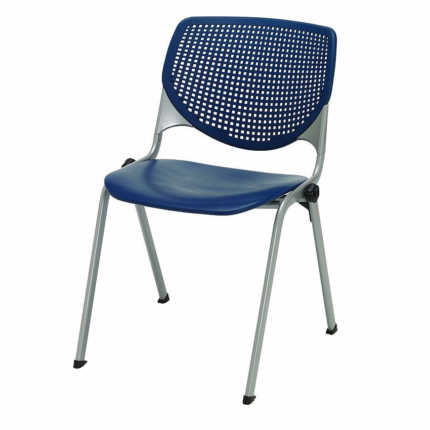 Pedestal Table with Four Navy Kool Series Chairs, Round, 36" Dia x 29h, Designer White (811774036665)