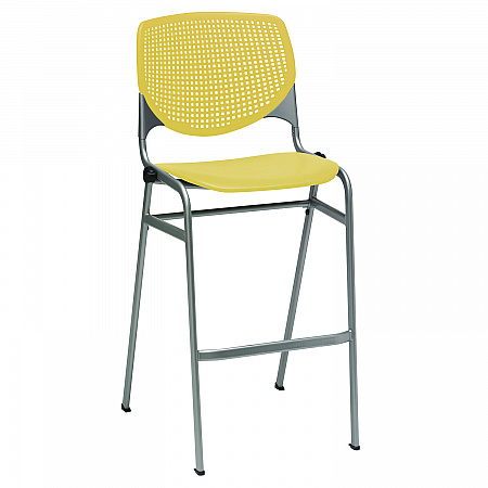 Pedestal Bistro Table with Four Yellow Kool Series Barstools, Round, 36