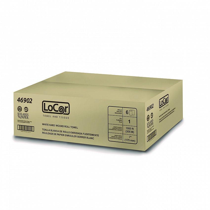 Hard Wound Roll Towel. 1-Ply, 7" x 1,000 ft, White, 6 Rolls/Carton (46902)