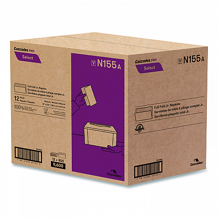Select Full Fold II Napkins, 1-Ply, 12 x 8.5, White, 800/Pack, 12 Packs/Carton (N155)