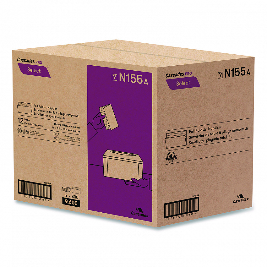 Select Full Fold II Napkins, 1-Ply, 12 x 8.5, White, 800/Pack, 12 Packs/Carton (N155)