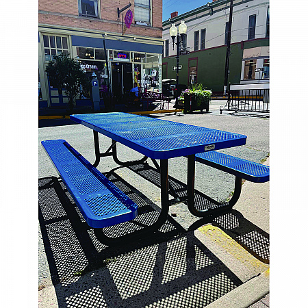 Expanded Steel Picnic Table, Rectangular, 96 x 62 x 29.5, Blue Top, Blue Base/Legs (277153BL)