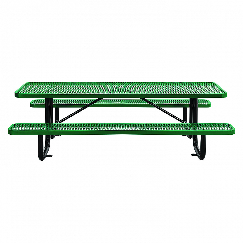 Expanded Steel Picnic Table, Rectangular, 96 x 62 x 29.5, Green Top, Green Base/Legs (277153GN)