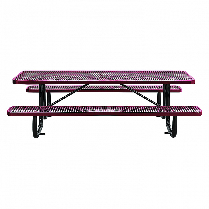 Expanded Steel Picnic Table, Rectangular, 96 x 62 x 29.5, Red Top, Red Base/Legs (277153RD)