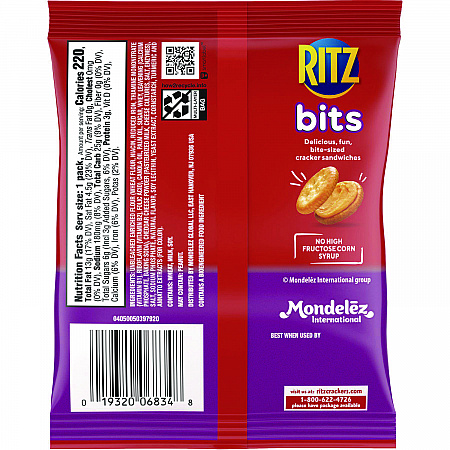 Ritz Bits, Cheese, 1.5 oz Packs, 60/Carton (06834)