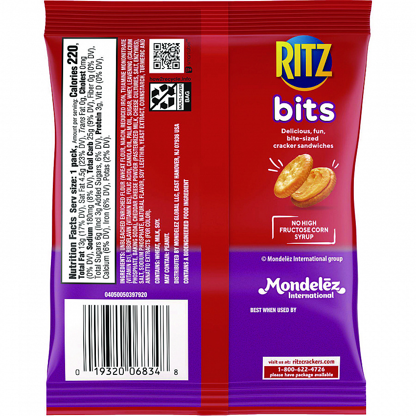Ritz Bits, Cheese, 1.5 oz Packs, 60/Carton (06834)