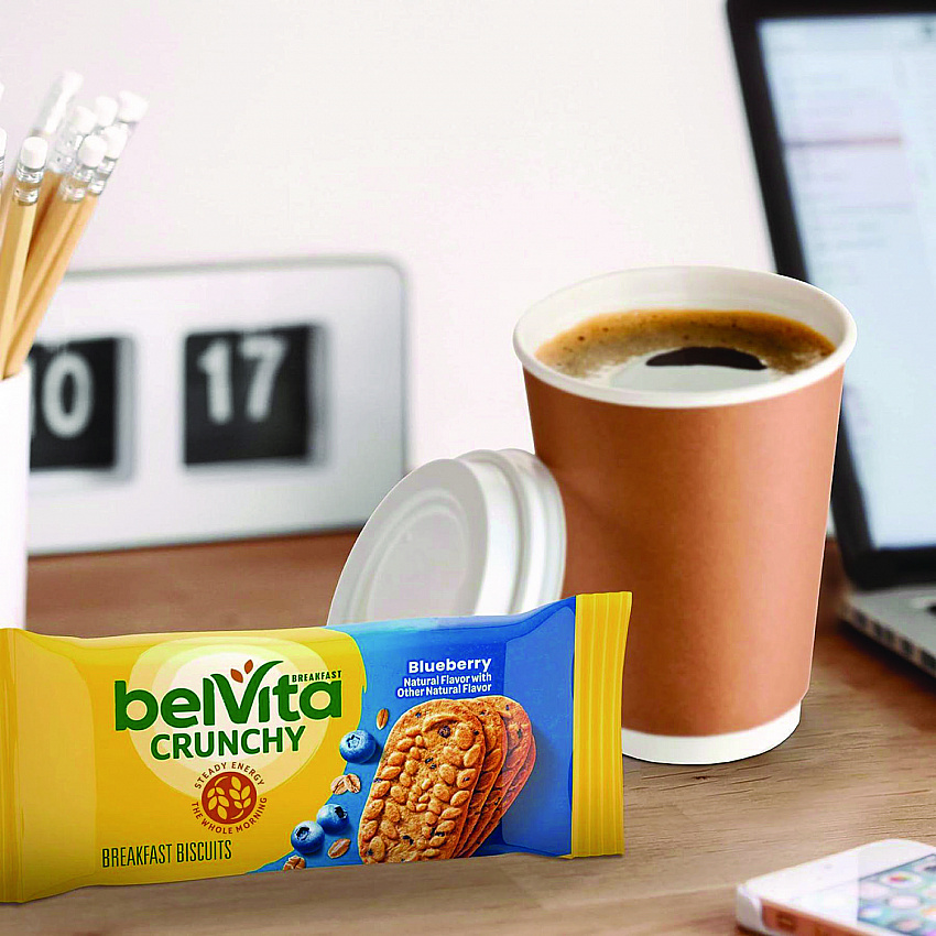 belVita Breakfast Biscuits, 1.76 oz Pack, Blueberry, 8 Packs/Box, 8 Boxes/Carton (02908)