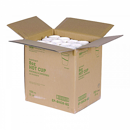 GreenStripe Renewable and Compostable Hot Cups, 8 oz, Paper, White/Green, 50/Pack, 20 Packs/Carton (EPBHC8GS)