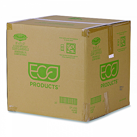 Renewable and Compostable Clear Clamshell Hinged Food Containers, 3 Compartments, 8 x 8 x 3, Plastic, 80/Pack, 2 Packs/Carton (EPLC83)