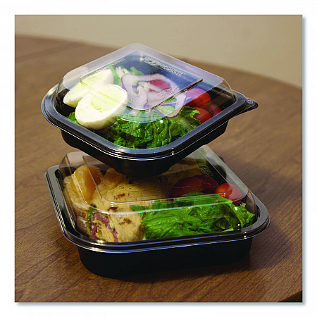 BlueStripe Premium Take-Out Containers, 6.77 x 6.6 x 2.31, Black/Clear, Base/Lid Combo, Plastic, 150/Carton (EPPTOR7)