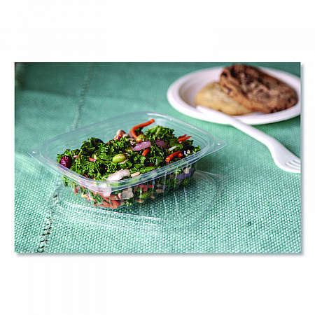 Renewable and Compostable Rectangular Deli Containers with Lid, 8 oz, 3 x 4.83 x 1.5, Clear, Plastic, 50/Pack, 4 Packs/Carton (EPRC8)