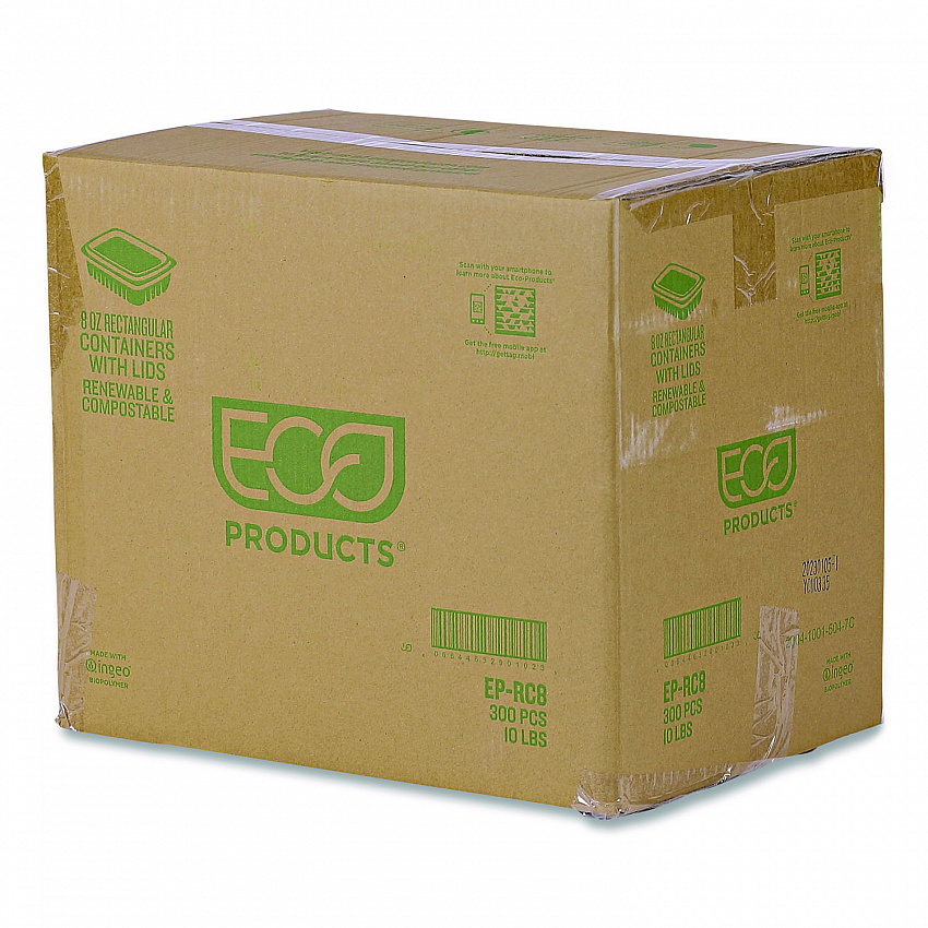 Renewable and Compostable Rectangular Deli Containers with Lid, 8 oz, 3 x 4.83 x 1.5, Clear, Plastic, 50/Pack, 4 Packs/Carton (EPRC8)
