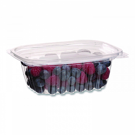 Renewable and Compostable Rectangular Deli Containers with Lid, 12 oz, 2 x 4 x 2, Clear, Plastic, 100/Pack, 3 Packs/Carton (EPRC12)