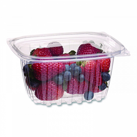 Renewable and Compostable Rectangular Deli Containers with Lid, 16 oz, 3 x 4 x 3, Clear, Plastic, 100/Pack, 3 Packs/Carton (EPRC16)