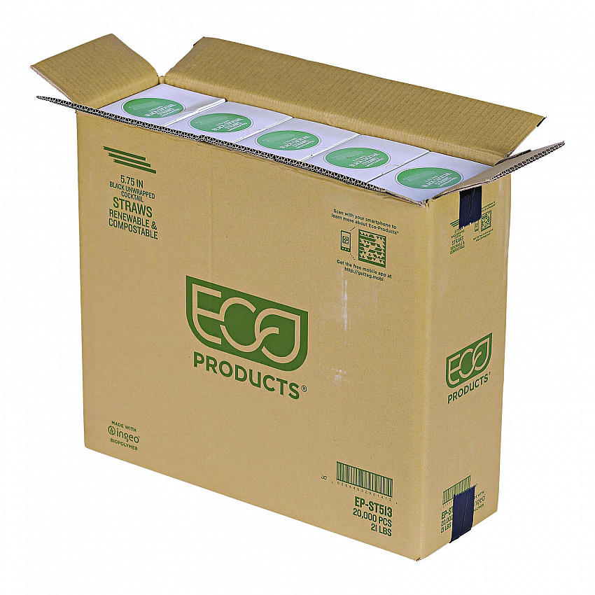 Unwrapped Straw, 5.75", Plastic, Black, 20,000/Carton (EPST513)