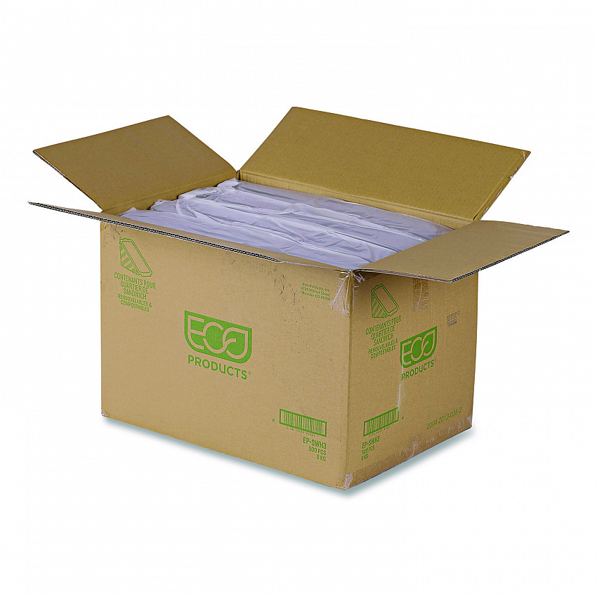Compostable Takeout Wedge Sandwich Containers, 4.25 x 4.25 x 6.5 x 3, Clear, Plastic, 500/Carton (EPSWH3)