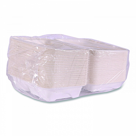 Vanguard Renewable and Compostable Sugarcane Clamshells, 3 Compartments, 9 x 6 x 3, White, 250/Carton (EPB002NFA)