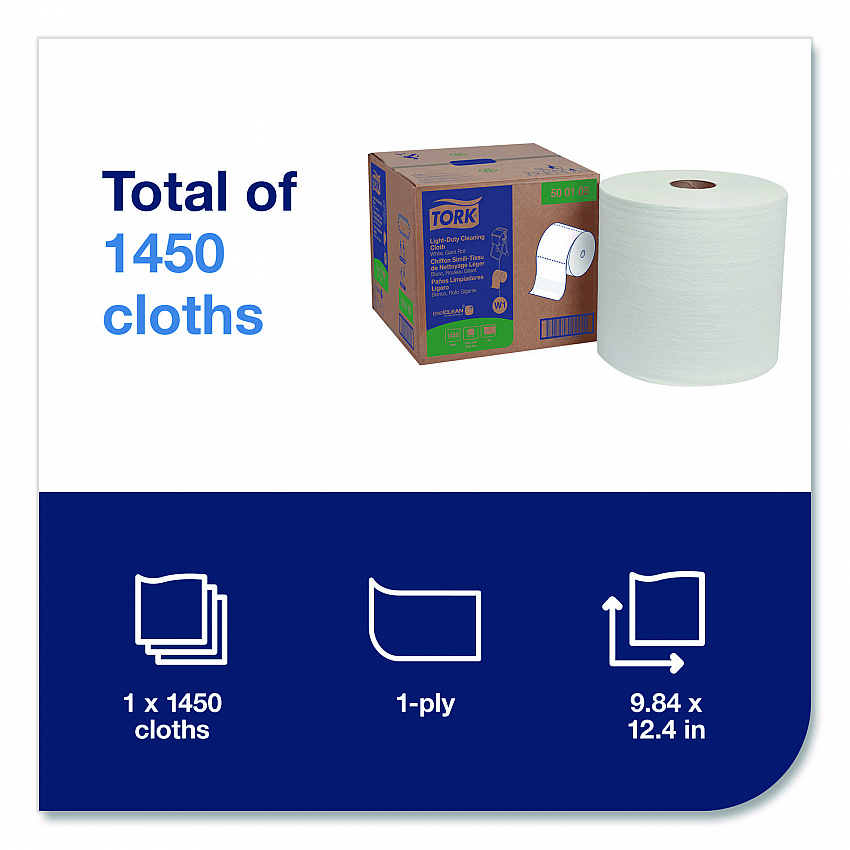 Light Duty Cleaning Cloth, Giant Roll, 1-Ply, 9 x 12.4, White, 1,450 Sheet Roll/Carton (500105)
