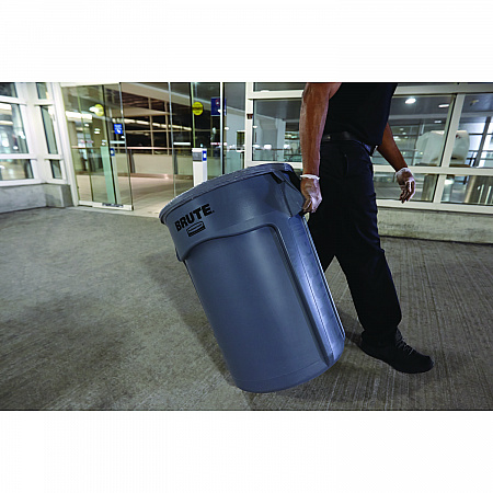 Vented Round Brute Container, 10 gal, Plastic, Gray (2610GRA)