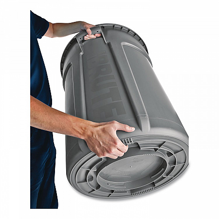 Vented Round Brute Container, 10 gal, Plastic, Gray (2610GRA)