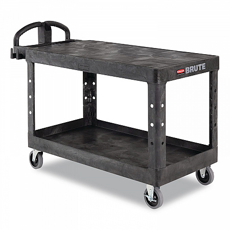 Heavy-Duty Utility Cart with Flat Shelves, Plastic, 2 Shelves, 500 lb Capacity, 25.25