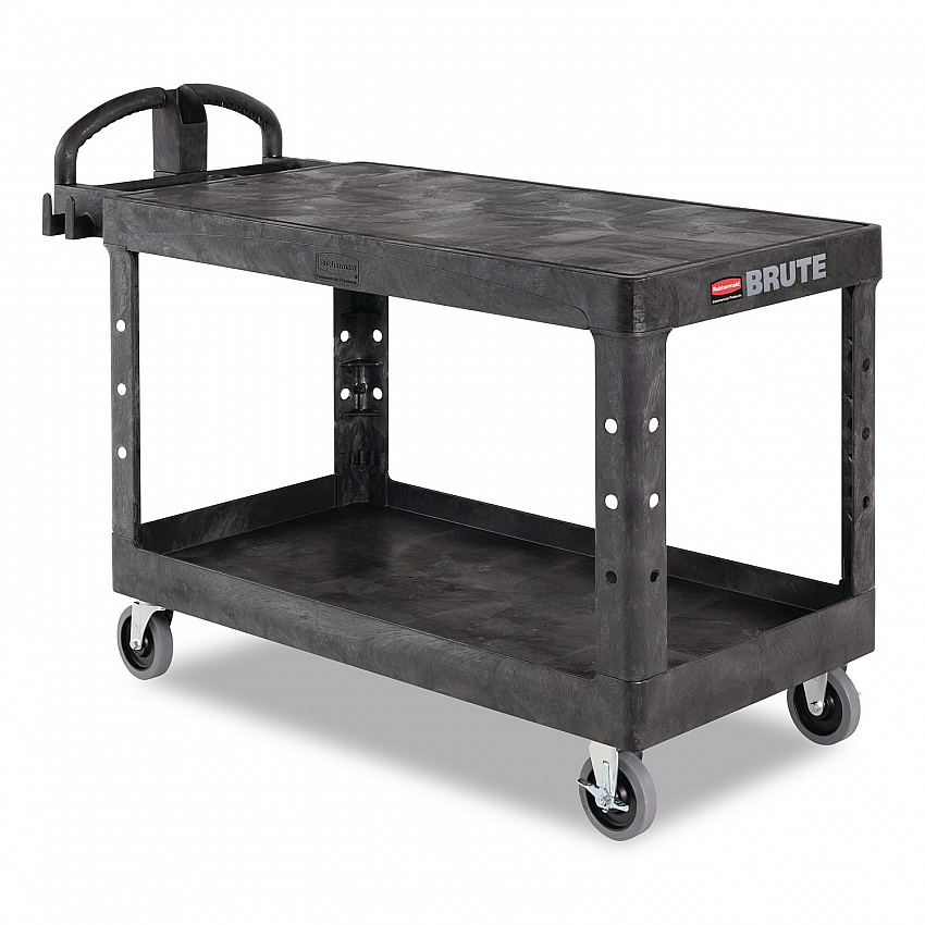 Heavy-Duty Utility Cart with Flat Shelves, Plastic, 2 Shelves, 500 lb Capacity, 25.25" x 54" x 36", Black (4545BLA)