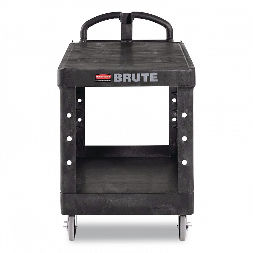 Heavy-Duty Utility Cart with Flat Shelves, Plastic, 2 Shelves, 500 lb Capacity, 25.25" x 54" x 36", Black (4545BLA)