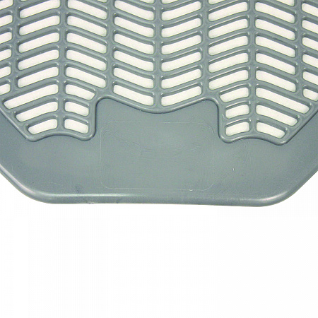 Disposable Urinal Floor Mat, Shield-Shaped, Orchard Zing Scent, Gray Non-Slip Perforated Surface, 17.5