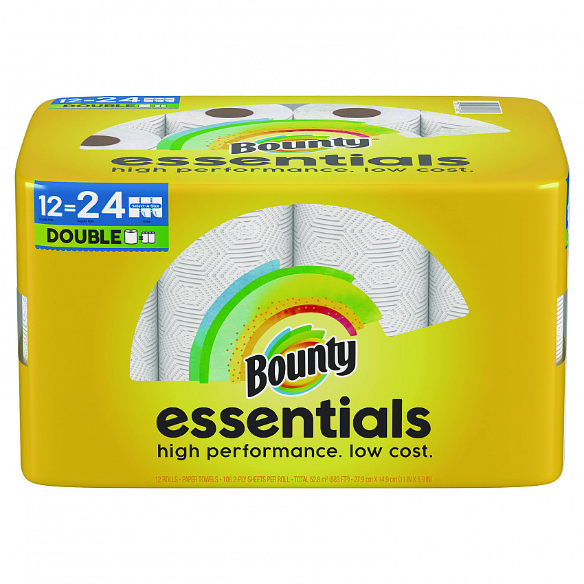 Essentials Select-A-Size Kitchen Roll Paper Towels, 2-Ply, 108 Sheets/Roll, 12 Rolls/Carton (11093)