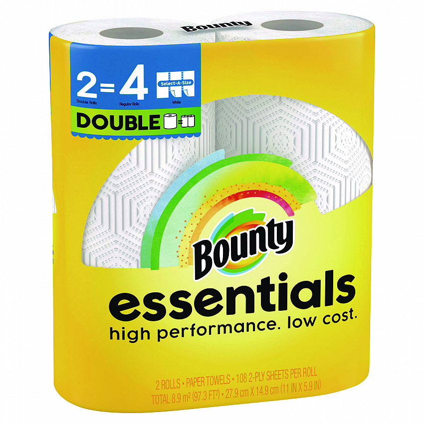 Essentials Select-A-Size Kitchen Roll Paper Towels, 2-Ply, White, 108 Sheets/Roll, 2/Pack, 8 Packs/Carton (14019)