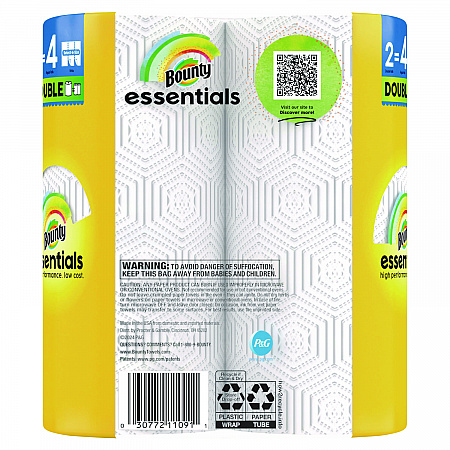 Essentials Select-A-Size Kitchen Roll Paper Towels, 2-Ply, White, 108 Sheets/Roll, 2/Pack, 8 Packs/Carton (14019)