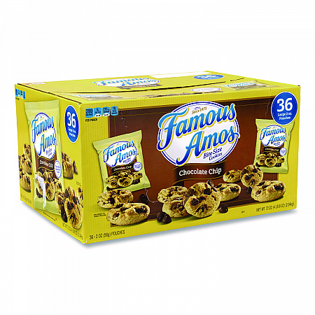Famous Amos Cookies, Chocolate Chip, 2 oz Bag, 36/Carton (22000424)