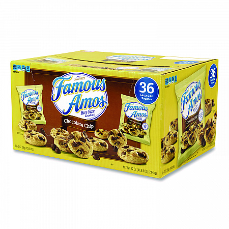 Famous Amos Cookies, Chocolate Chip, 2 oz Bag, 36/Carton (22000424)