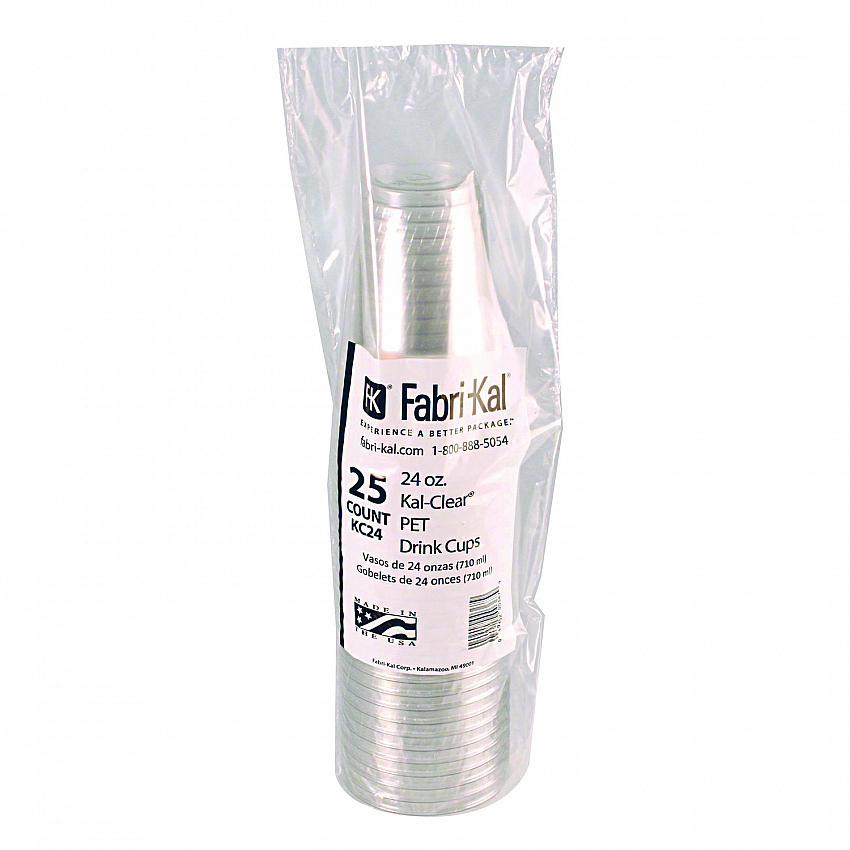 Kal-Clear PET Cold Drink Cups, 24 oz, Plastic, Clear, 25/Sleeve, 24 Sleeves/Carton (KC24)