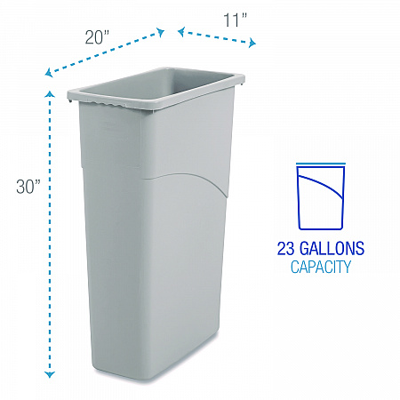 Slim Waste Container, 23 gal, Plastic, Gray (23GLSJGRA)