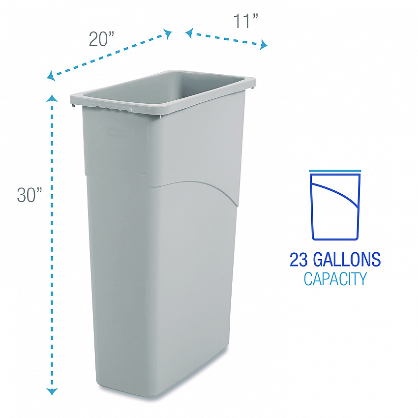 Slim Waste Container, 23 gal, Plastic, Gray (23GLSJGRA)