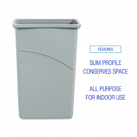 Slim Waste Container, 23 gal, Plastic, Gray (23GLSJGRA)