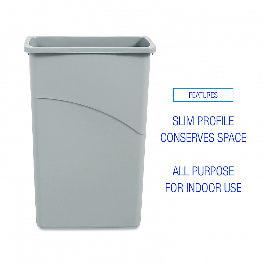 Slim Waste Container, 23 gal, Plastic, Gray (23GLSJGRA)