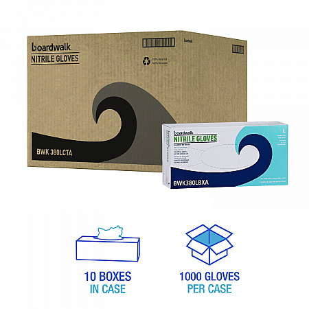 380 Series Disposable General-Purpose Nitrile Gloves, Powder-Free, Large, 4 mil Thick, 9.5