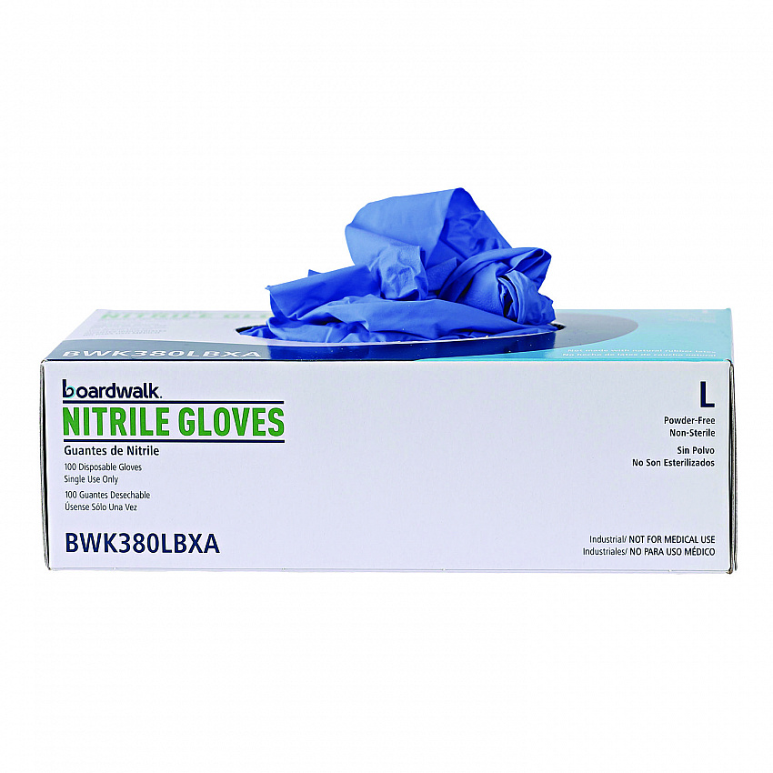 380 Series Disposable General-Purpose Nitrile Gloves, Powder-Free, Large, 4 mil Thick, 9.5" Long, Blue, 100/Box, 10 Boxes/CT (380LCTA)