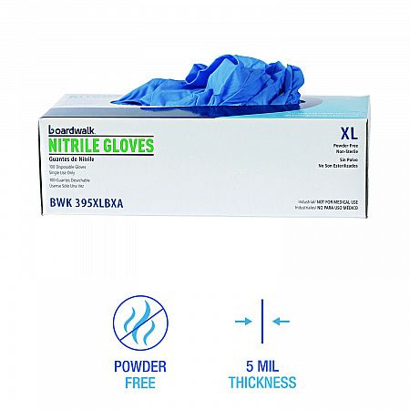 395 Series Disposable General-Purpose Nitrile Gloves, Powder-Free, X-Large, 5 mil Thick, 9.5