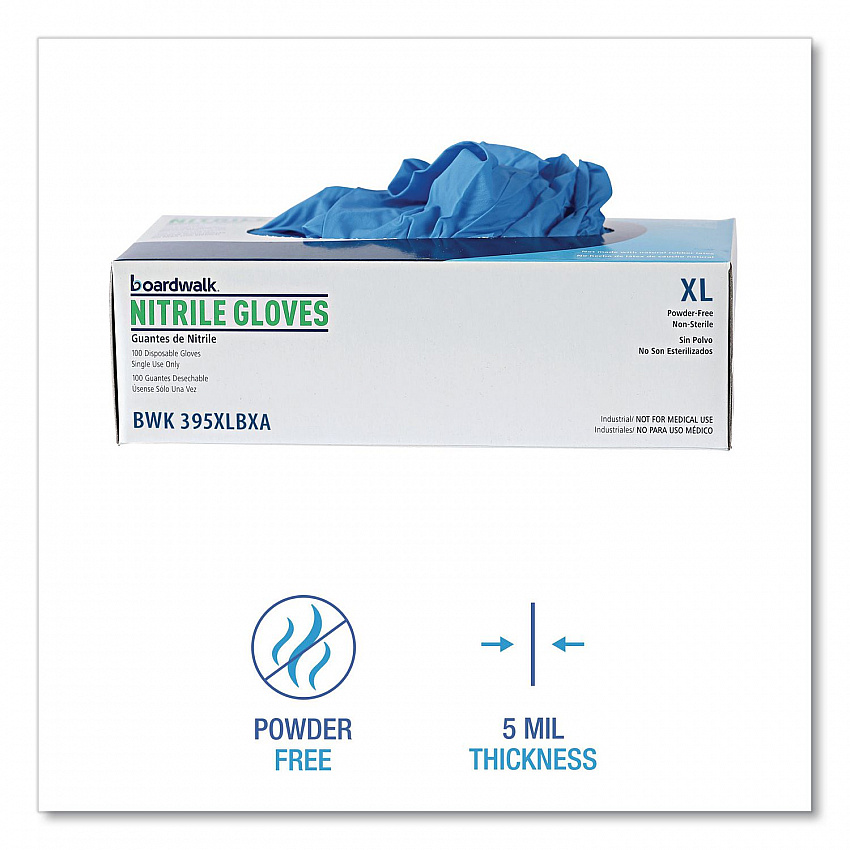 395 Series Disposable General-Purpose Nitrile Gloves, Powder-Free, X-Large, 5 mil Thick, 9.5" Long, Blue, 100/BX, 10 BX/CT (395XLCTA)