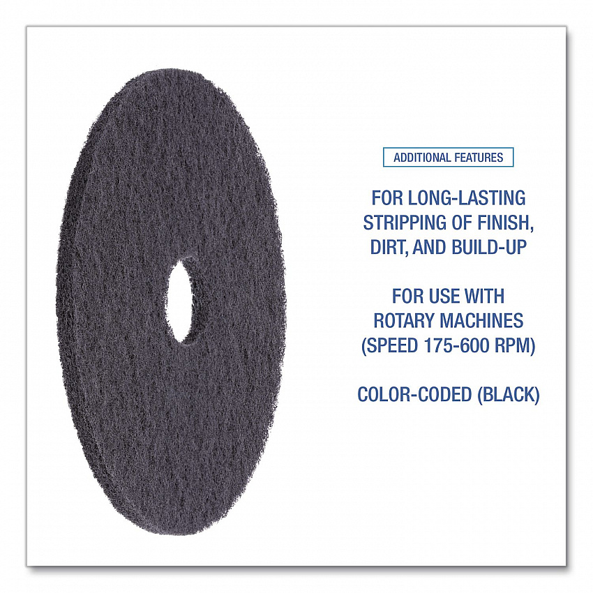 Stripping Floor Pads, 21" Diameter, Black, 5/Carton (4021BLA)